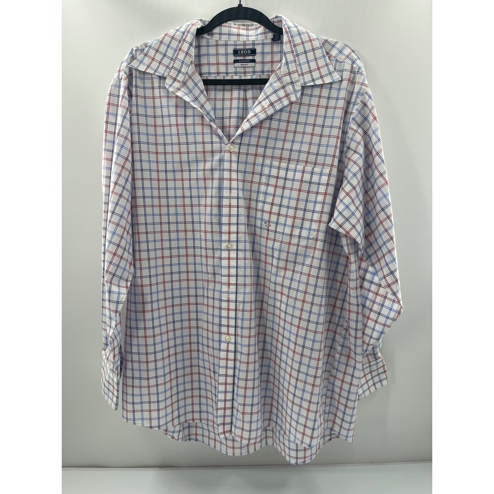 IZOD Advantage Performance Plaid Button Down Shirt Mens XL Regular Fit Stretch